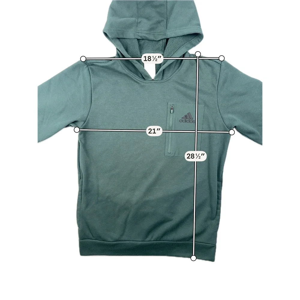 Adidas Hoodie Mens Medium Green Zip Chest Pocket Fleece Pullover JG8148